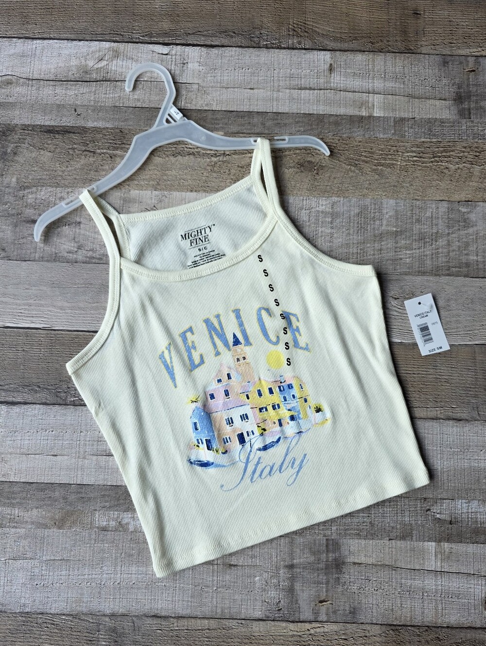 NWT Venice Italy Graphic Ribbed Tank Top Girls Small Cream Travel Vacation